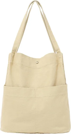 Jeelow Canvas Tote Handbag Shoulder Bucket Bag Purses For Men & Women With Pockets