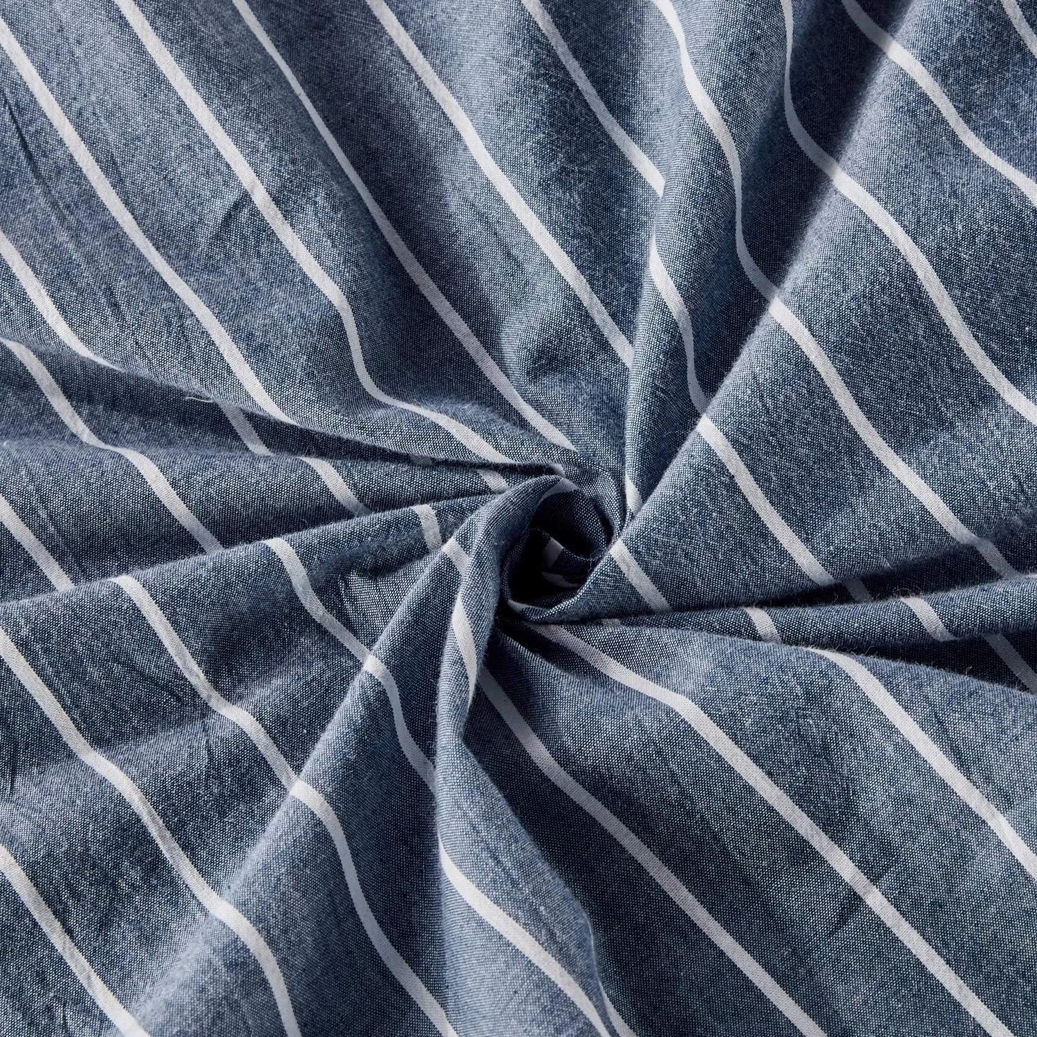 JELLYMONI Cotton Duvet Cover Queen Size - Blue Pinstriped Comforter Cover with Button 100% Washed Cotton 3PCS Breathable Soft Solid Bedding Set Duvet Cover 90×90in & 2 Pillowcases (NO Comforter)