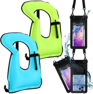 Jerify 2 Pcs Inflatable Snorkel Vests for Adults with 2 Pcs Waterproof Phone Cases Portable Swim Vest Jackets Adjustable Kayaking Jackets Safety Vests for Snorkeling Swimming Diving Surfing