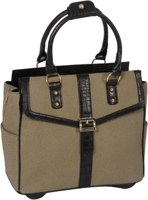 JKM & Company Rolling Laptop Bag for Women | Designer Wheeled Briefcase | Fits 13-17" Laptops | Office Travel Computer Case (Tweed)