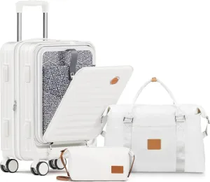 Joyway Carry on Luggage 20 Inch with Front Pocket, PC Hardside Expandable Luggage Set 2 Piece with TSA Lock and Spinner Wheels, White