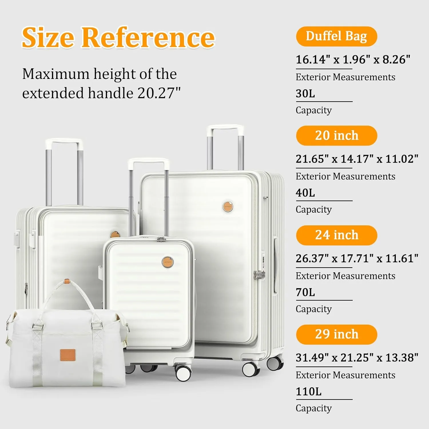 Joyway Carry on Luggage 20 Inch with Front Pocket, PC Hardside Expandable Luggage Set 2 Piece with TSA Lock and Spinner Wheels, White