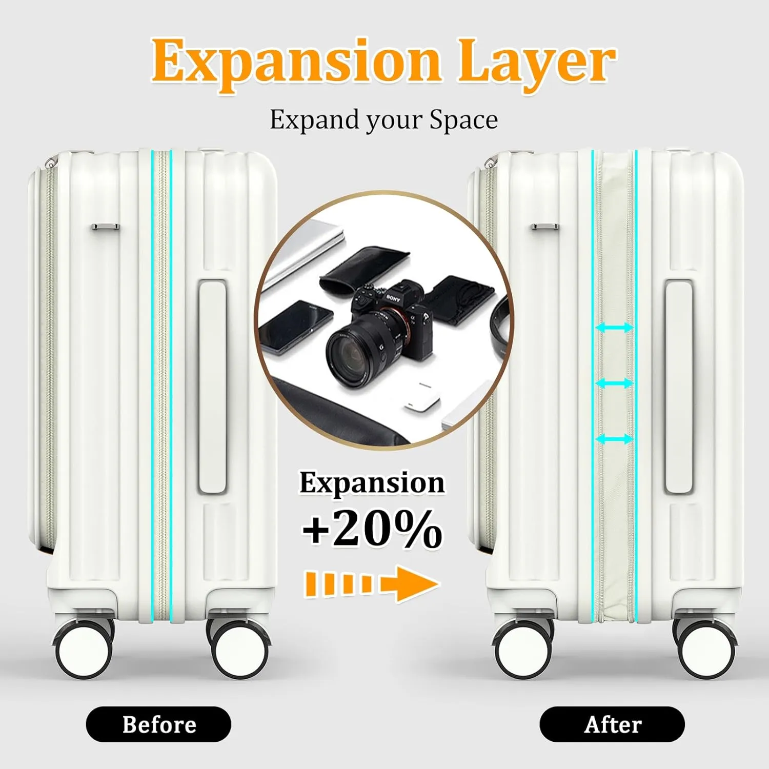 Joyway Carry on Luggage 20 Inch with Front Pocket, PC Hardside Expandable Luggage Set 2 Piece with TSA Lock and Spinner Wheels, White