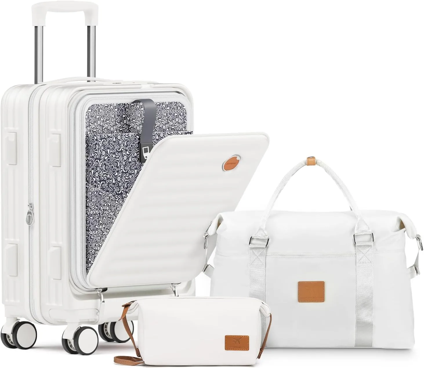 Joyway Carry on Luggage 20 Inch with Front Pocket, PC Hardside Expandable Luggage Set 2 Piece with TSA Lock and Spinner Wheels, White
