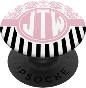 JTW Monogram Gift Pink Damask Initials JTW or JWT PopSockets Grip and Stand for Phones and Tablets
