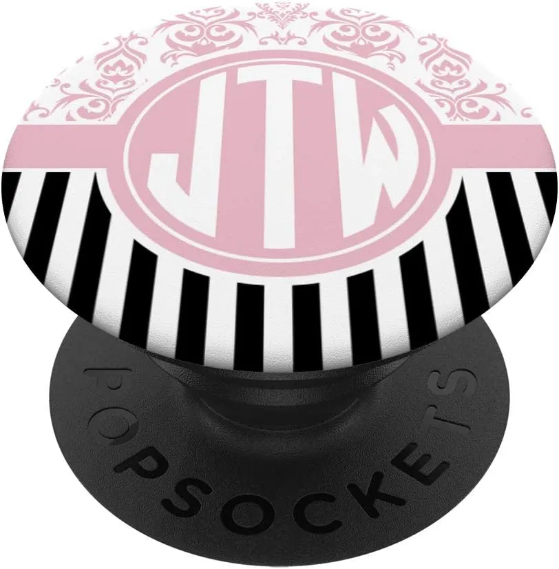 JTW Monogram Gift Pink Damask Initials JTW or JWT PopSockets Grip and Stand for Phones and Tablets