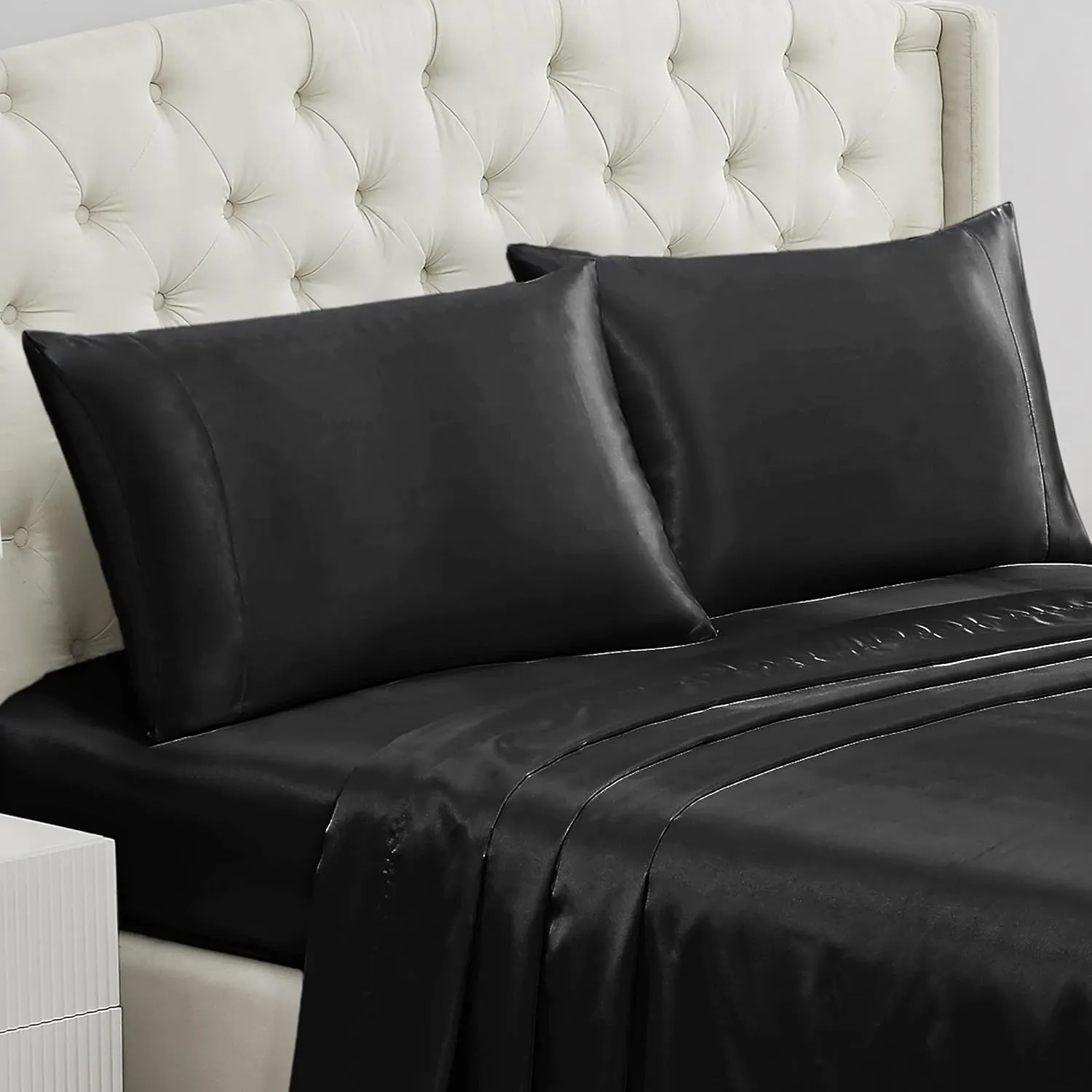Juicy Couture Satin Pillowcase for Hair and Skin, Black King Size Pillowcase Set of 2 - Silky Satin Cooling Pillow Covers with Envelope Closure