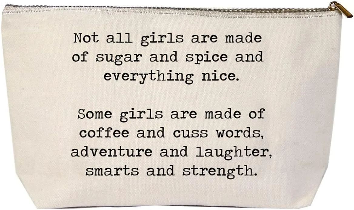 Jules Natural Canvas Extra Large Makeup Zipper Bag Not All Girls Are Sugar And Spice (Large - Extra Wide)
