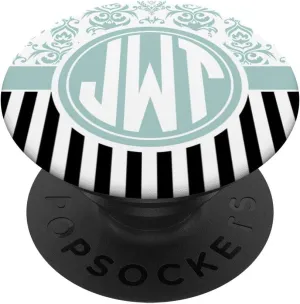JWT Monogram Gift Blue Damask Initials JWT or JTW PopSockets Grip and Stand for Phones and Tablets