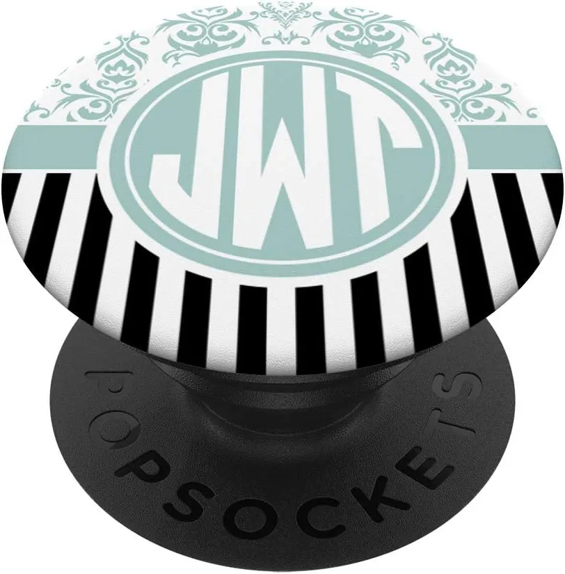 JWT Monogram Gift Blue Damask Initials JWT or JTW PopSockets Grip and Stand for Phones and Tablets
