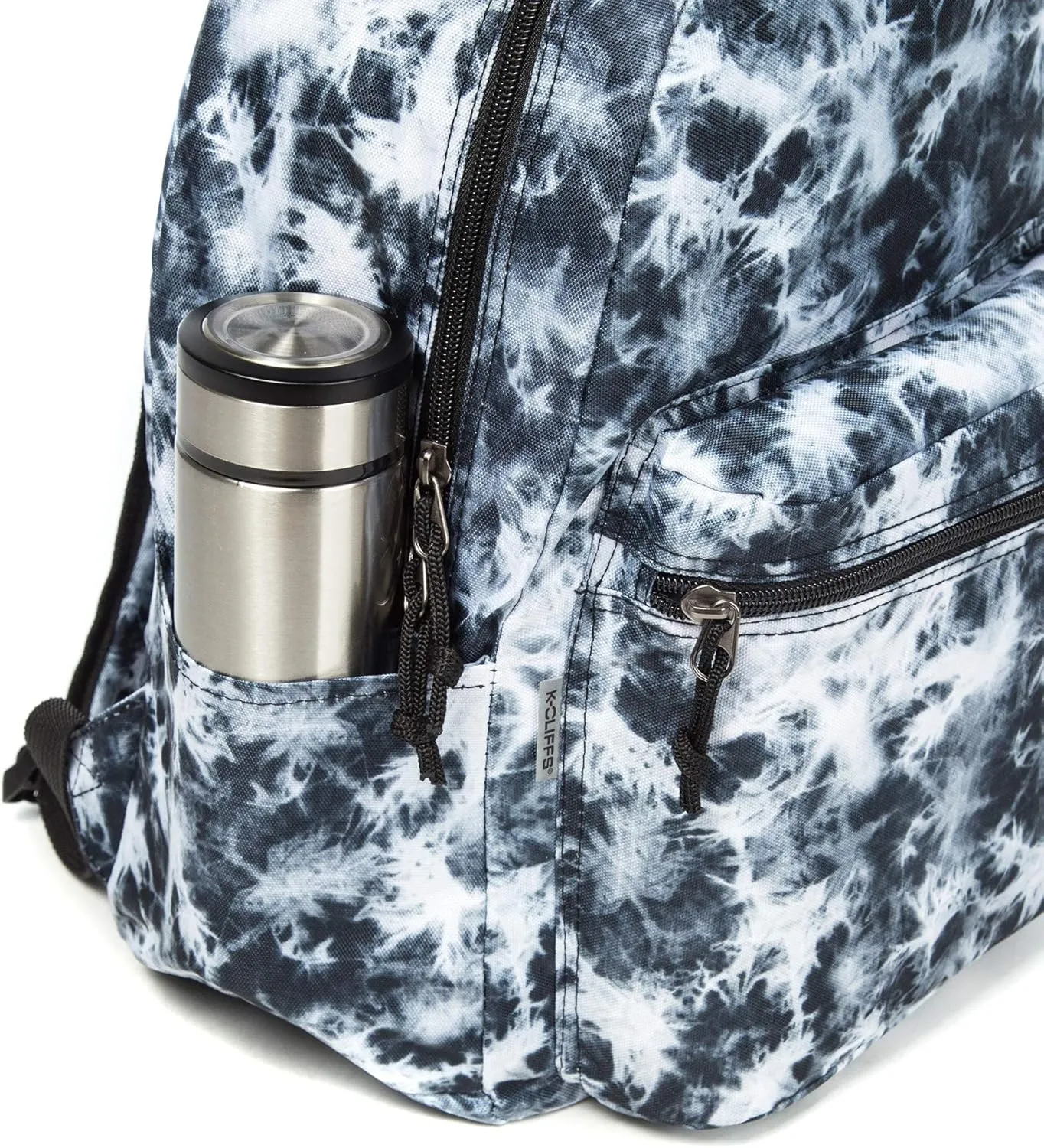 K-Cliffs Classic Backpack Basic Student Campus Daypack Simple Travel Rucksack with Chromebook Laptop Pocket Water Bottle Holder Padded Straps Printed Black White Marble Pattern