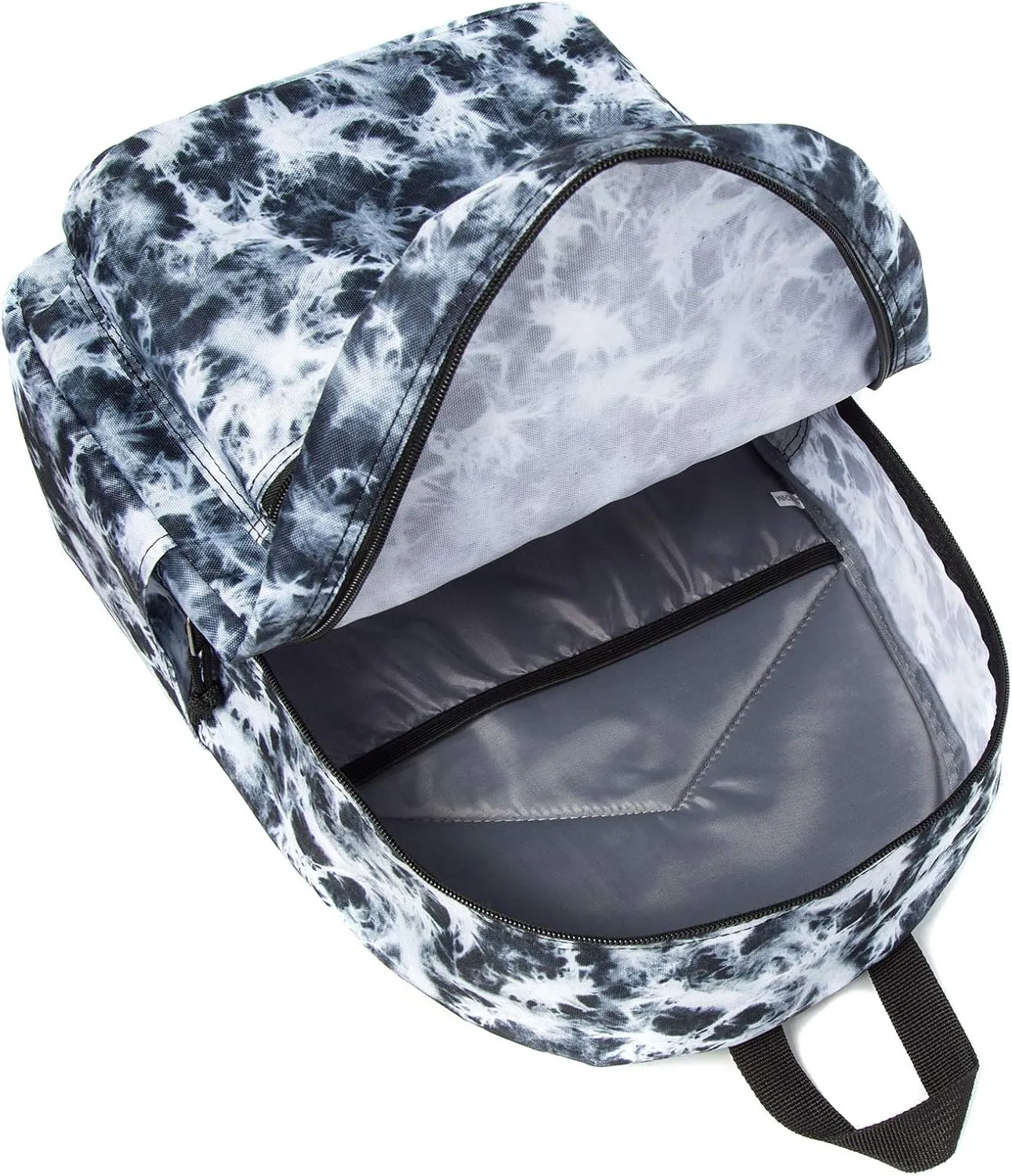 K-Cliffs Classic Backpack Basic Student Campus Daypack Simple Travel Rucksack with Chromebook Laptop Pocket Water Bottle Holder Padded Straps Printed Black White Marble Pattern