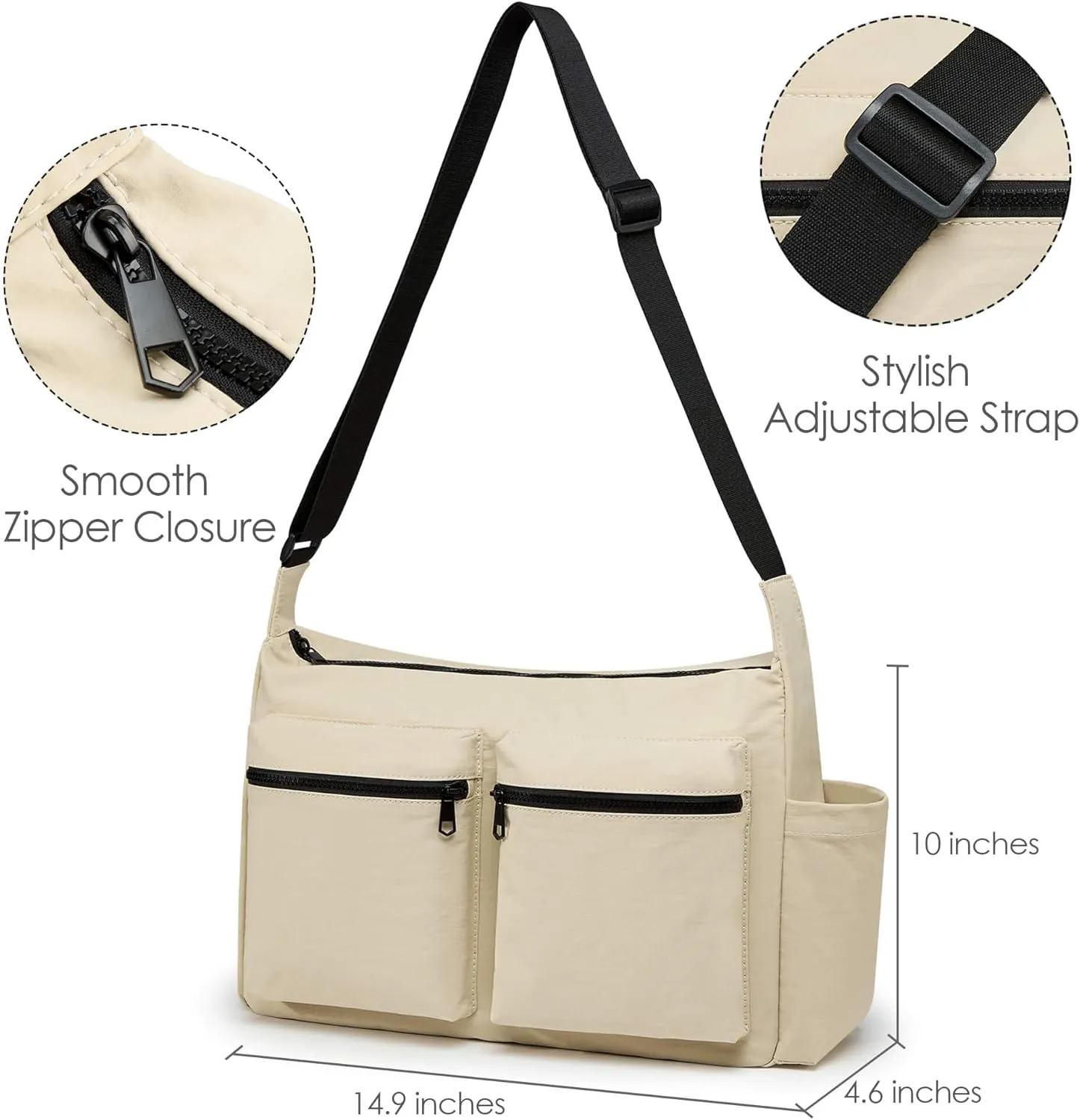 KALIDI Canvas Tote Bag Messenger Bag, Large Crossbody Bag for Women or Men, Casual Canvas Shoulder Bag for College Work Daily