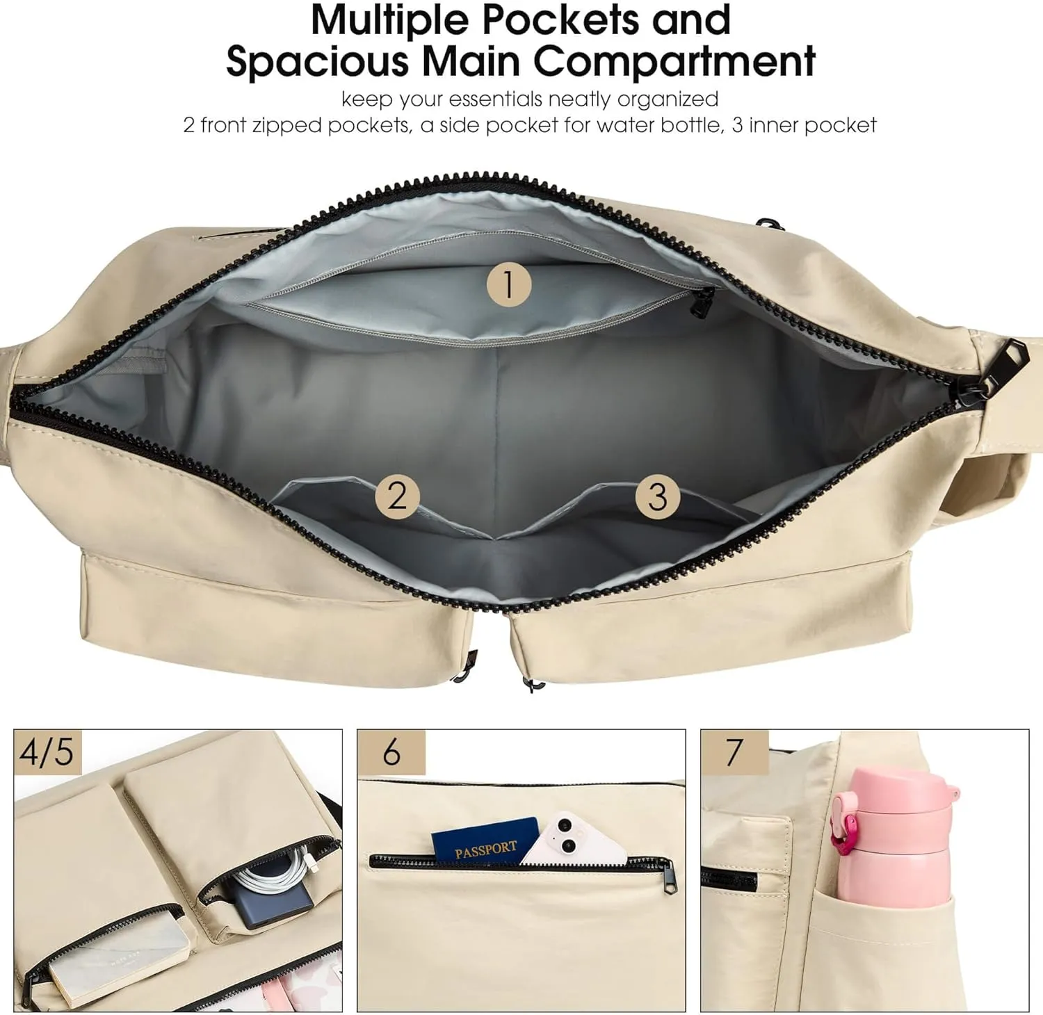 KALIDI Canvas Tote Bag Messenger Bag, Large Crossbody Bag for Women or Men, Casual Canvas Shoulder Bag for College Work Daily