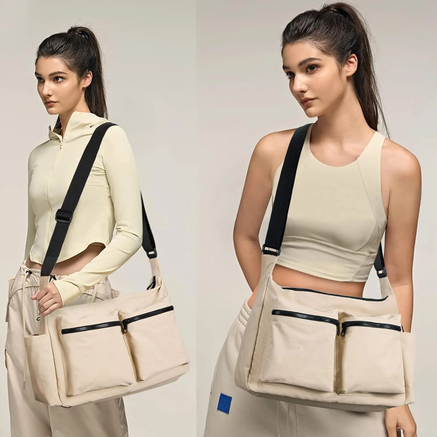 KALIDI Canvas Tote Bag Messenger Bag, Large Crossbody Bag for Women or Men, Casual Canvas Shoulder Bag for College Work Daily
