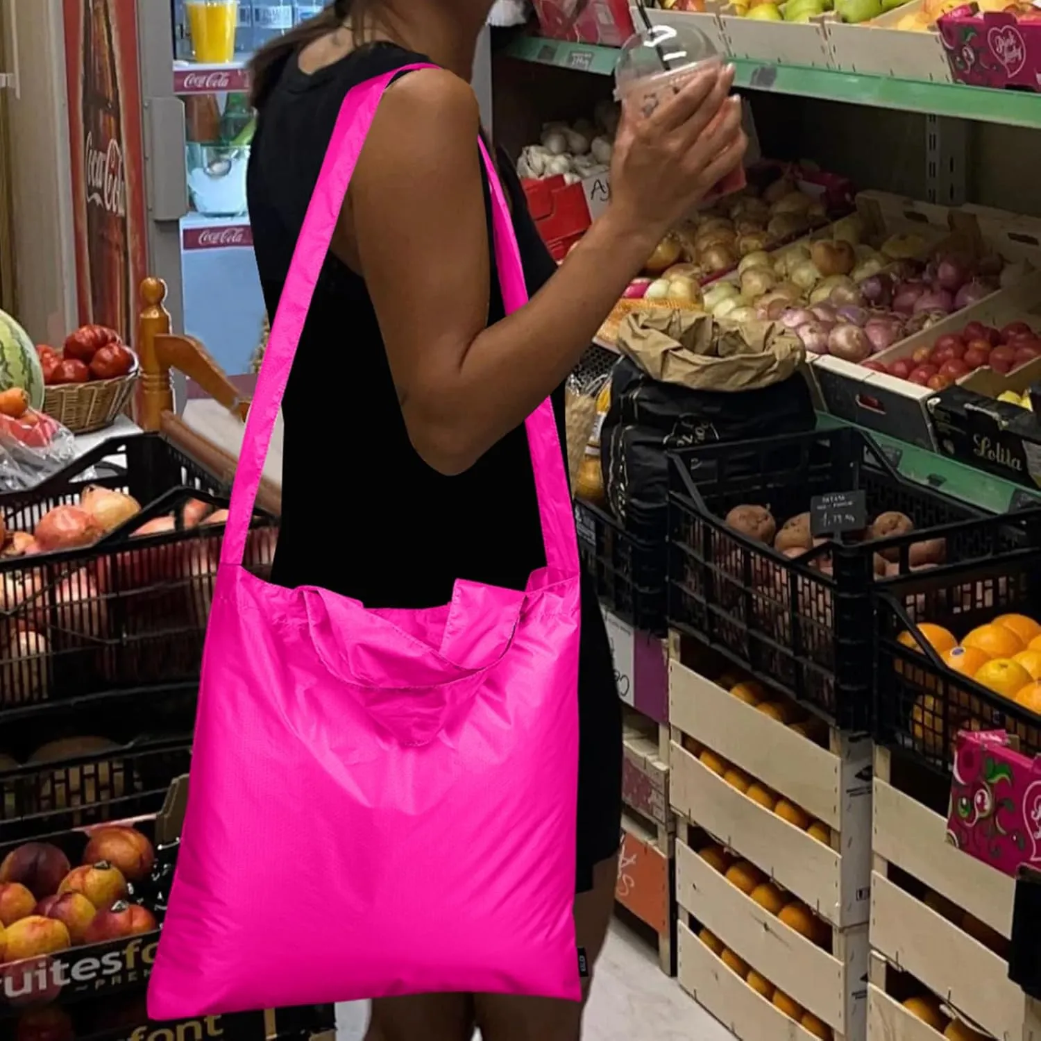 KALIDI Compact Tote Shopping bag Lightweight Foldable Tiny Reusable Grocery Shoulder Bag Crossbody