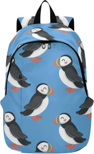 Kawaii Cartoon Puffin Blue Laptop Backpack Travel Hiking Camping Work Computer Back Packs Book Bags for Men Women
