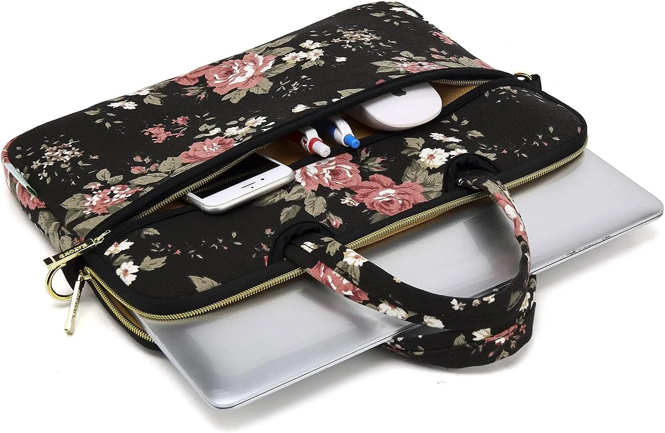 kayond Black C Rose Patten water resistant Laptop Shoulder Messenger Bag Case Sleeve for 15 Inch 15.6 Inch Laptop,Laptop Briefcase
