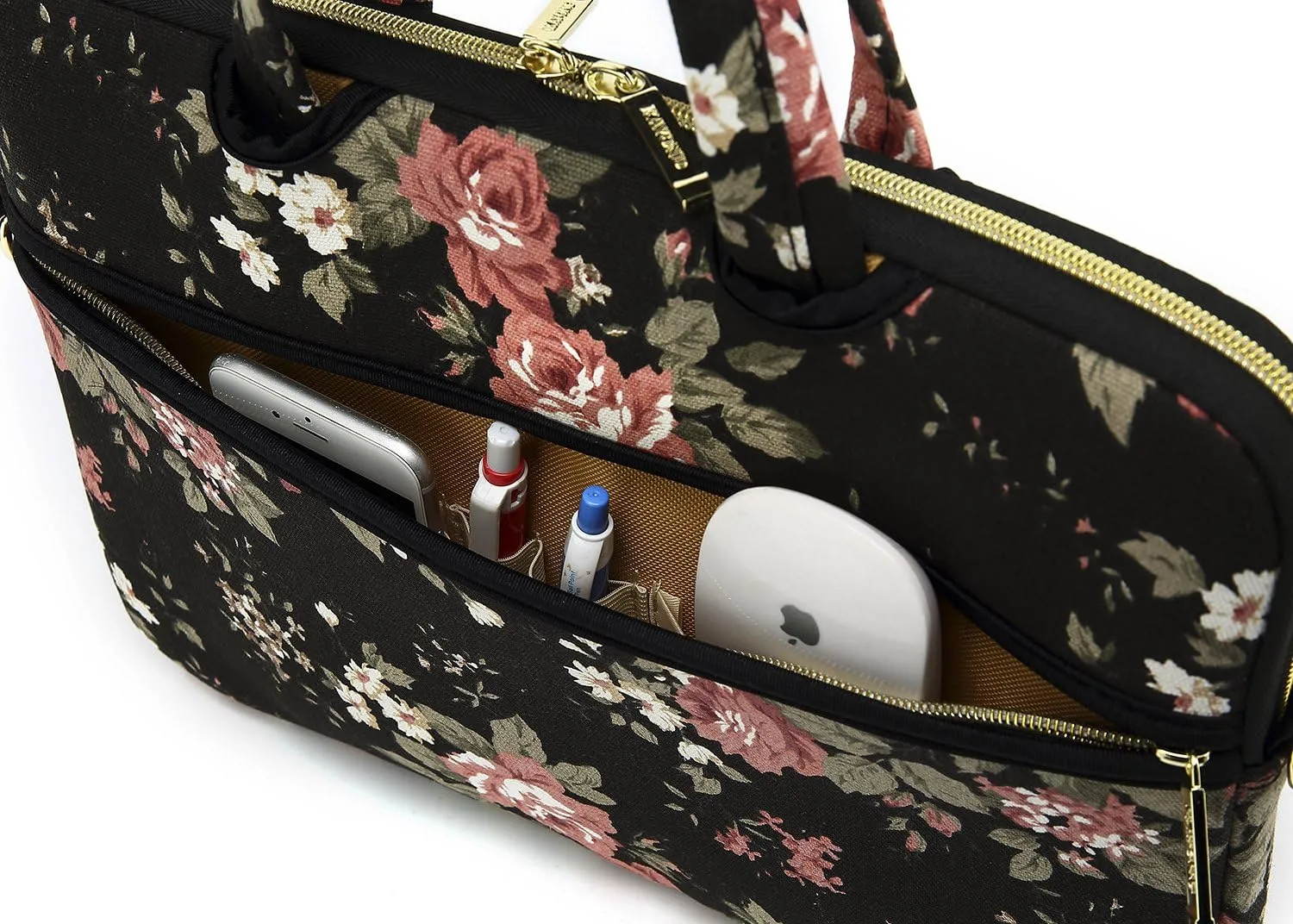 kayond Black C Rose Patten water resistant Laptop Shoulder Messenger Bag Case Sleeve for 15 Inch 15.6 Inch Laptop,Laptop Briefcase