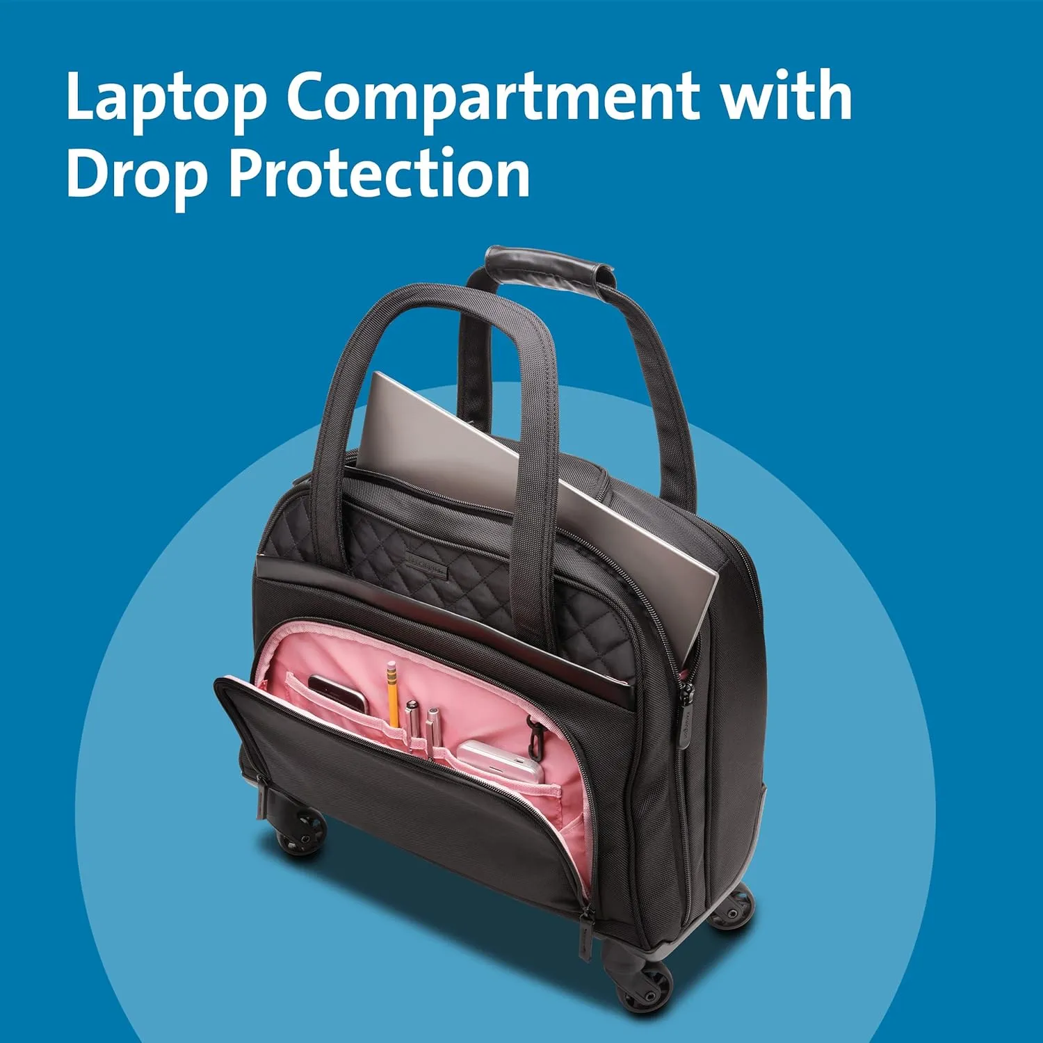 Kensington Contour 2.0 Laptop Rolling Bag, Briefcase, Laptop Spinner, Laptop Roller Bag wheeled,15.6”, Water Resistant, Black (K60380WW)