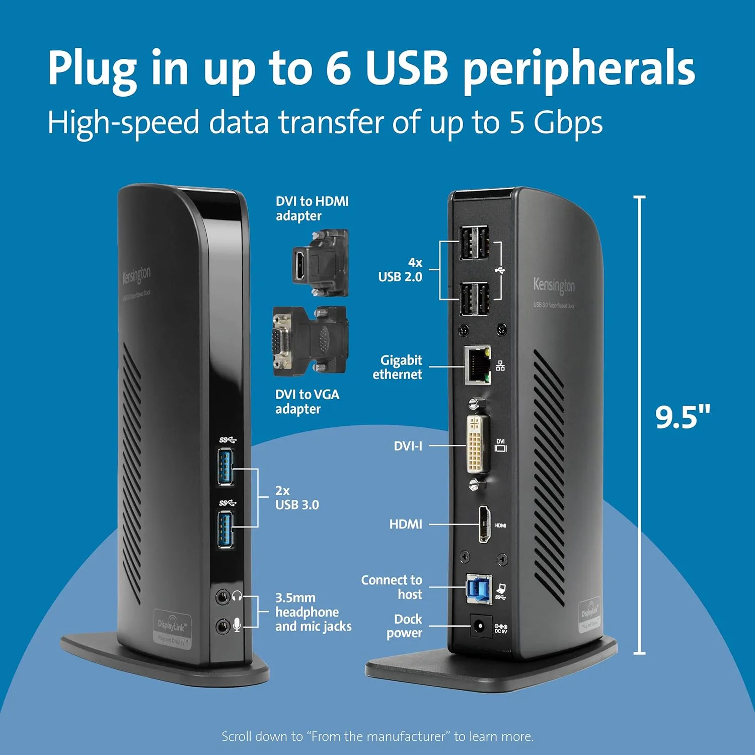 Kensington USB 3.0 Dual Display Docking Station for MacBooks, Windows and Surface (K33972US)