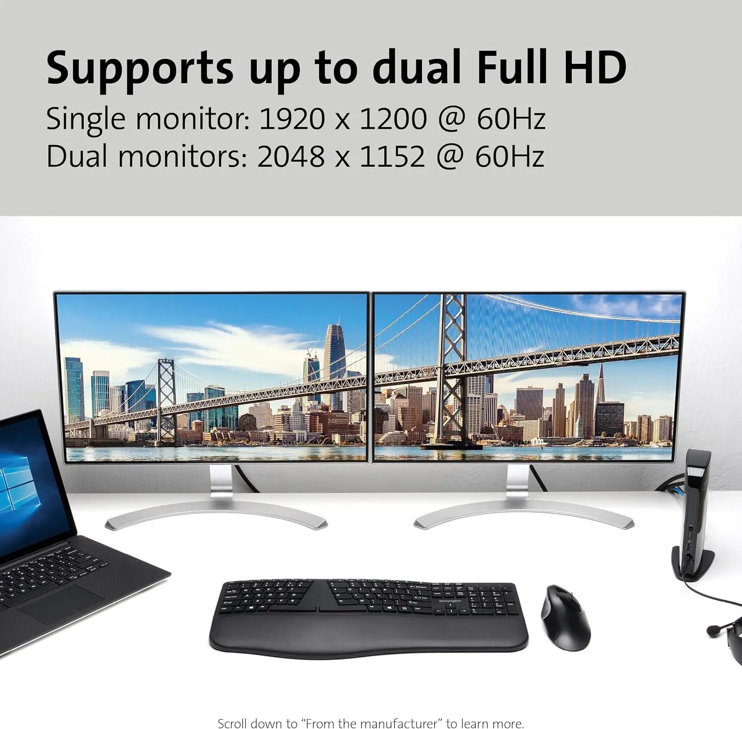 Kensington USB 3.0 Dual Display Docking Station for MacBooks, Windows and Surface (K33972US)