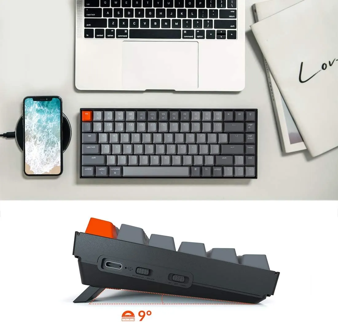 Keychron K2 75% Layout Bluetooth Wireless Mechanical Gaming Keyboard with Gateron G Pro Brown Switch/White LED Backlit/USB C/Anti Ghosting/N-Key Rollover, 84 Keys, for Mac Windows-Version 2