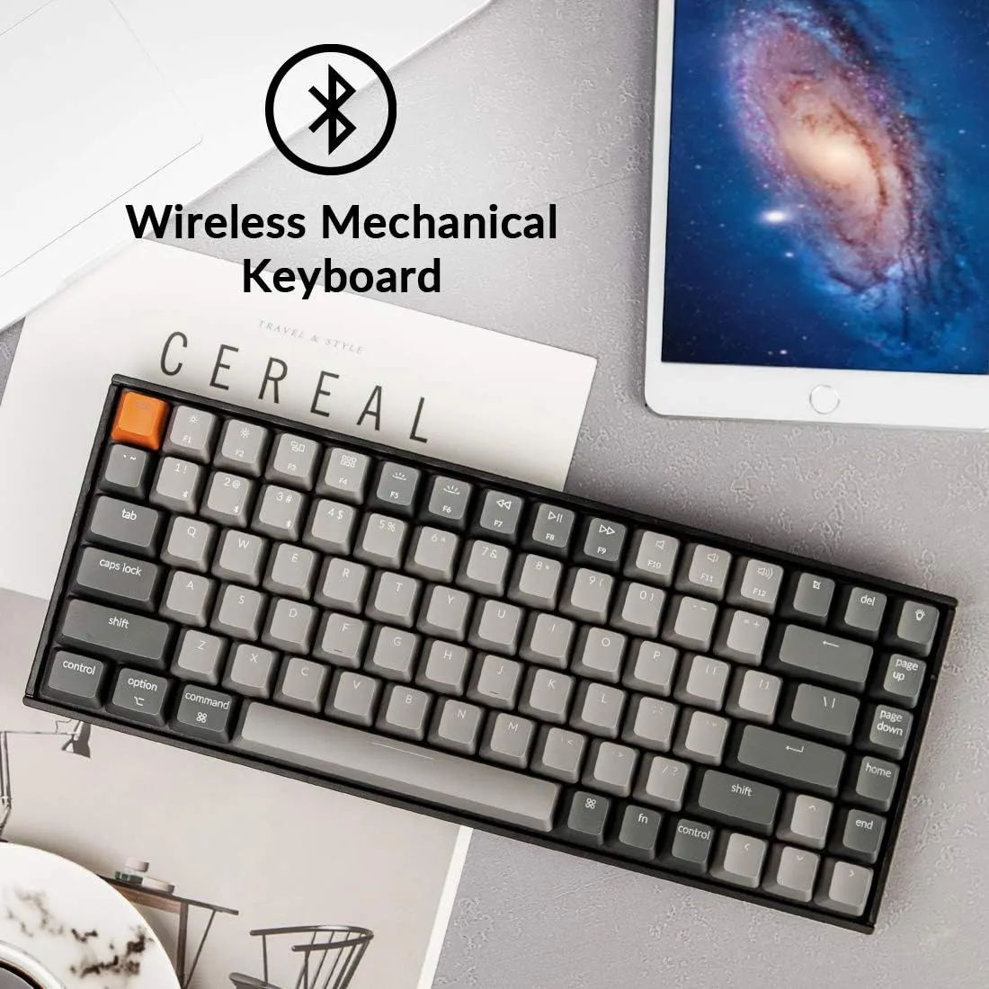 Keychron K2 75% Layout Bluetooth Wireless Mechanical Gaming Keyboard with Gateron G Pro Brown Switch/White LED Backlit/USB C/Anti Ghosting/N-Key Rollover, 84 Keys, for Mac Windows-Version 2