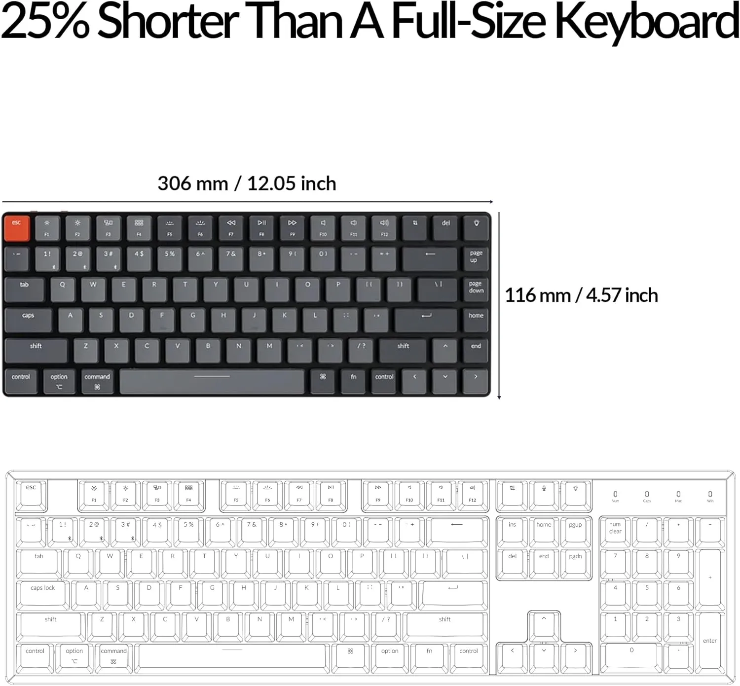 Keychron K3 Version 2, 84 Keys Ultra-Slim Wireless Bluetooth/USB Wired Mechanical Keyboard with White LED Backlit, Low-Profile Gateron Mechanical Brown Switch Compatible with Mac Windows