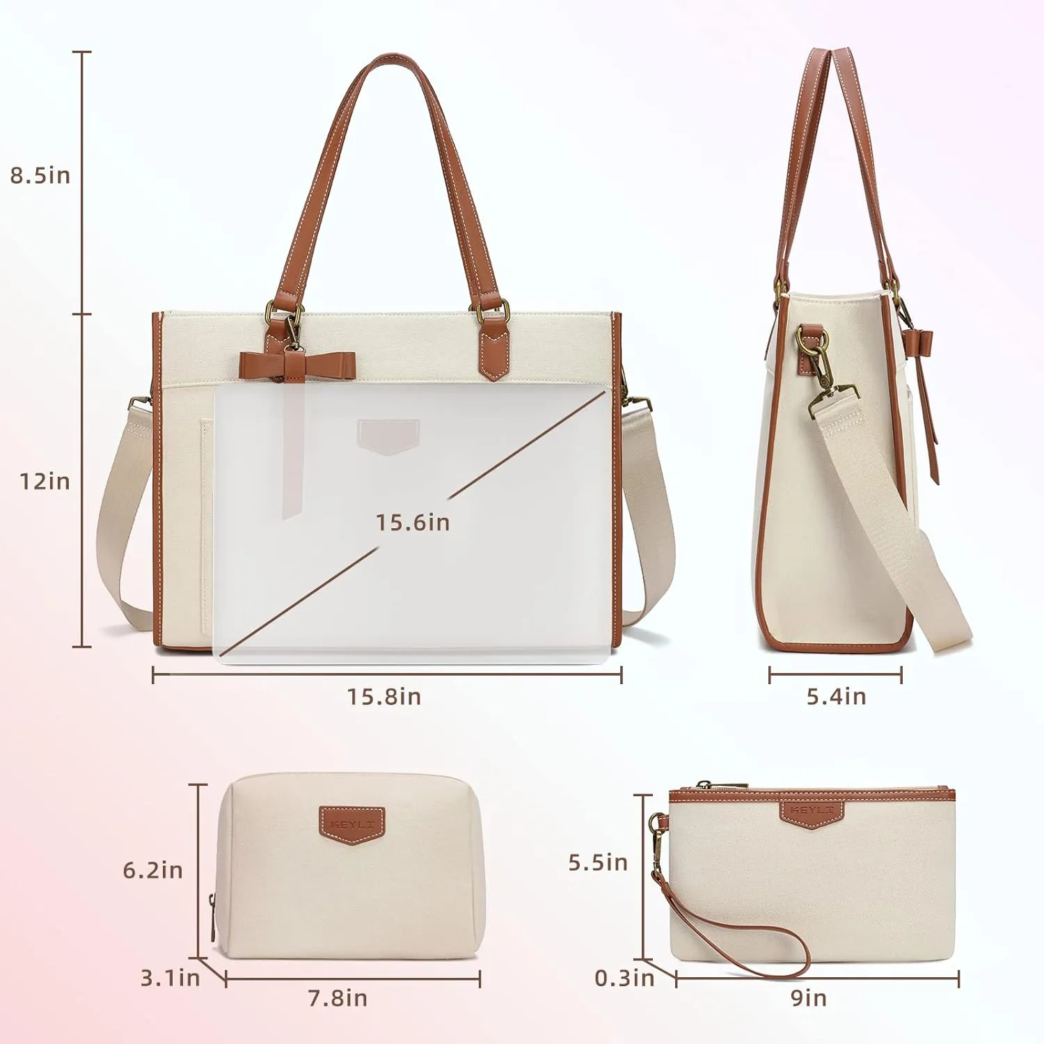 Keyli 3pcs Laptop Bag for Women,15.6 Inch Canvas Tote Bag Work Bags Large Business Computer Briefcase Shoulder Handbag Purse