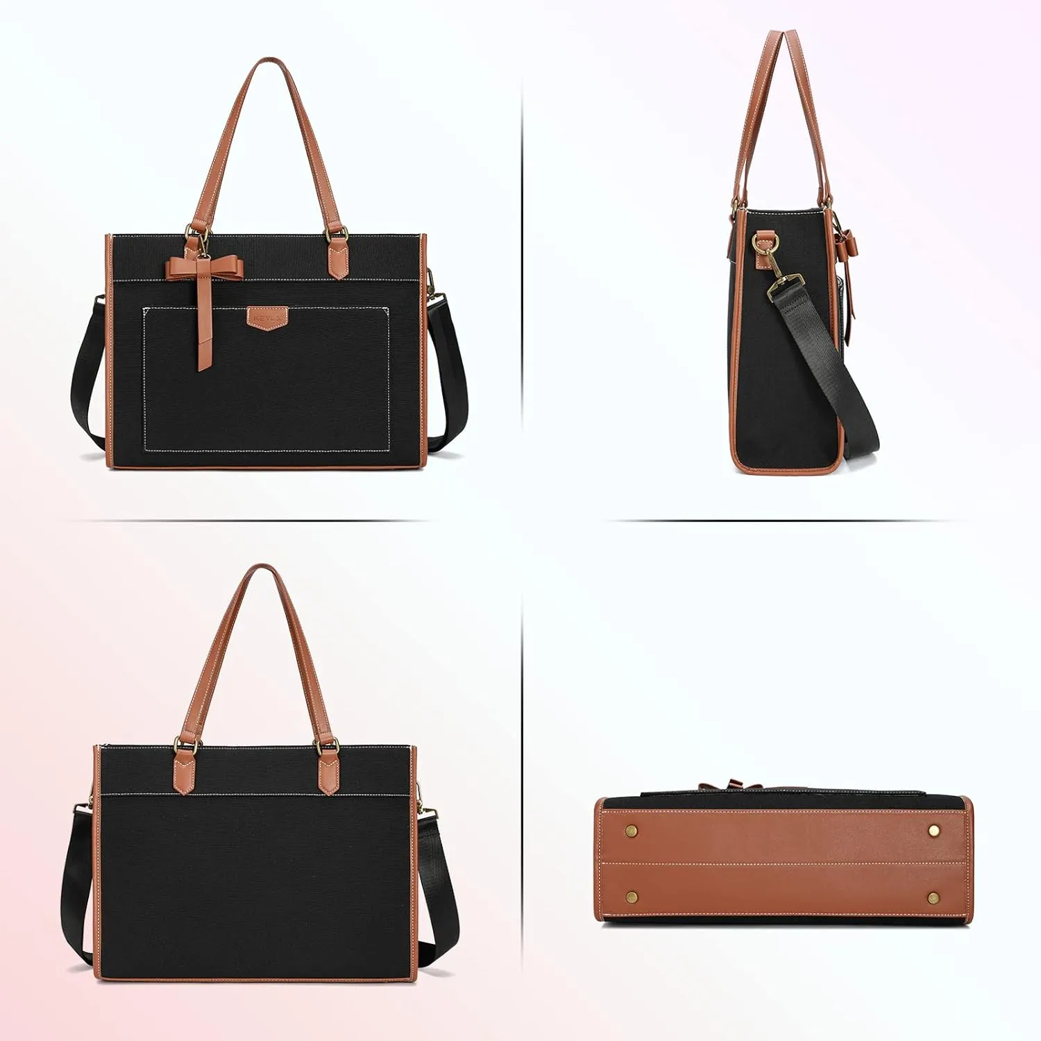 Keyli 3pcs Laptop Bag for Women,15.6 Inch Canvas Tote Bag Work Bags Large Business Computer Briefcase Shoulder Handbag Purse