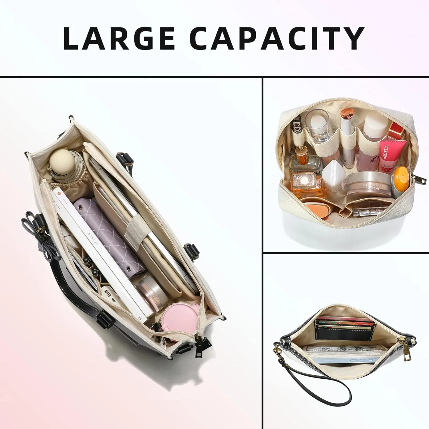 Keyli 3pcs Laptop Bag for Women,15.6 Inch Canvas Tote Bag Work Bags Large Business Computer Briefcase Shoulder Handbag Purse