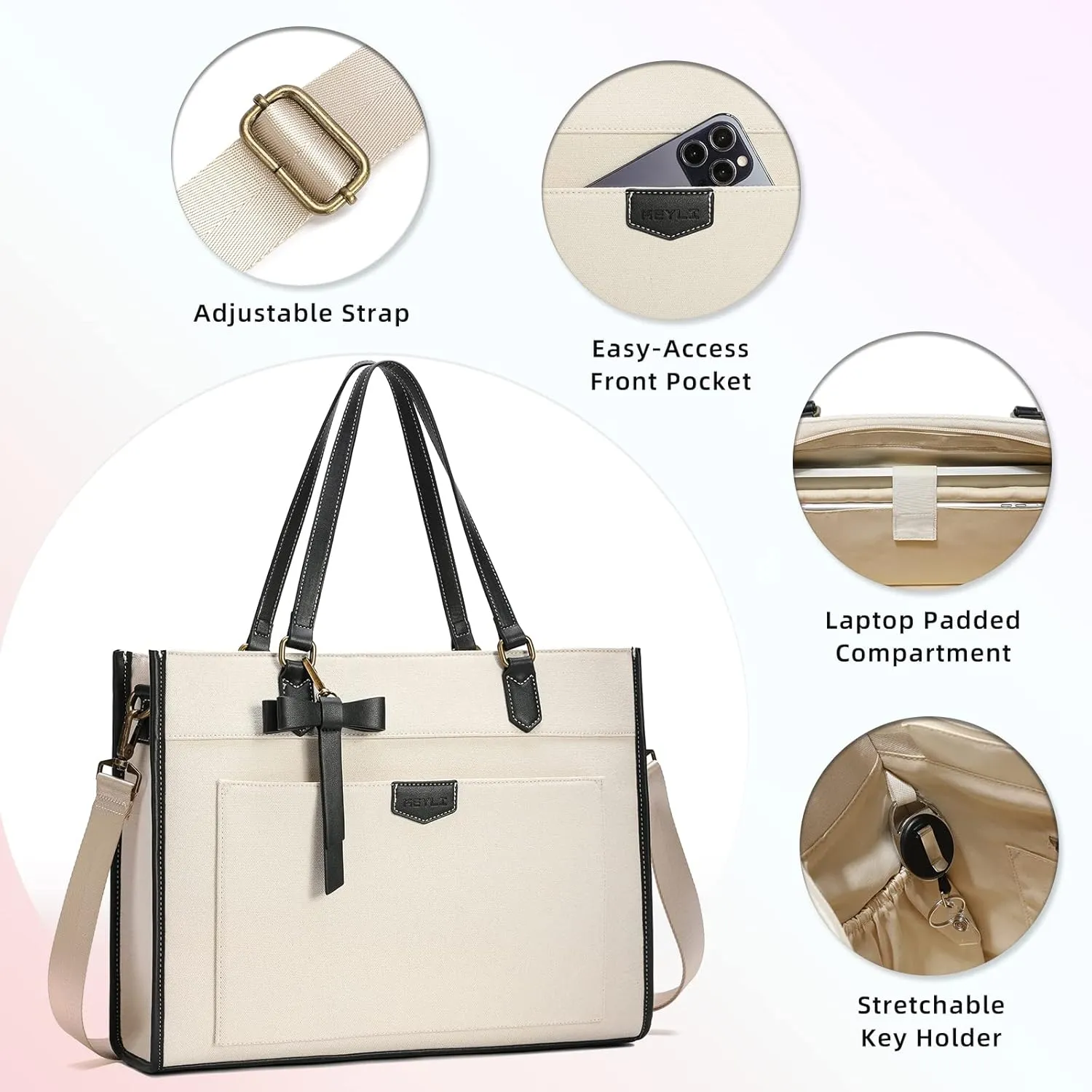 Keyli 3pcs Laptop Bag for Women,15.6 Inch Canvas Tote Bag Work Bags Large Business Computer Briefcase Shoulder Handbag Purse