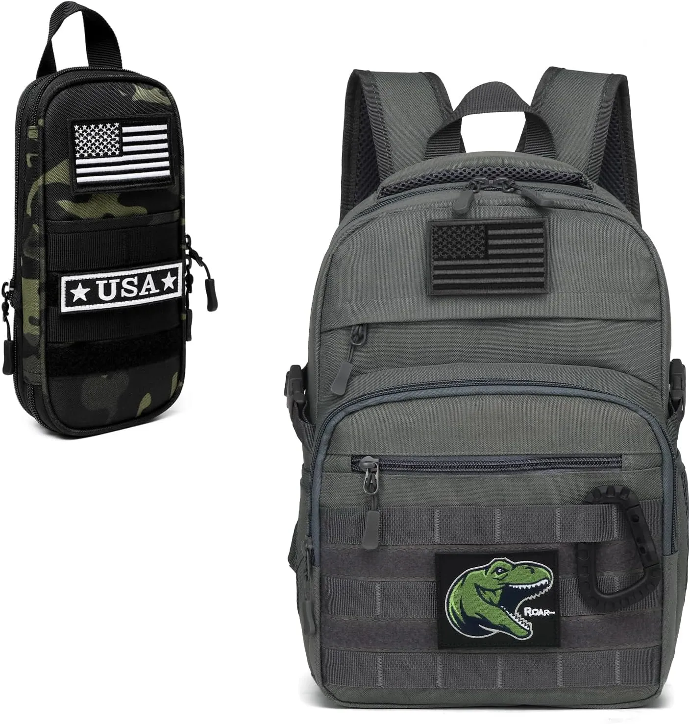Kids Tactical Backpack Military Boys Backpack for School, Outdoor, Camping & Expandable Pencil Case Portable Stationery Bag Marker Pen Case, Black Camo