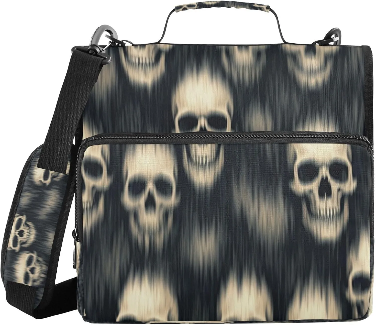 Kigai Blur Smear Skulls Zipper Binder with Shoulder Strap 1.5 inch 3 Ring D Ring Multiple Pockets Expanding File Folder 13 Inch Laptop Organizer School & Office Supplies