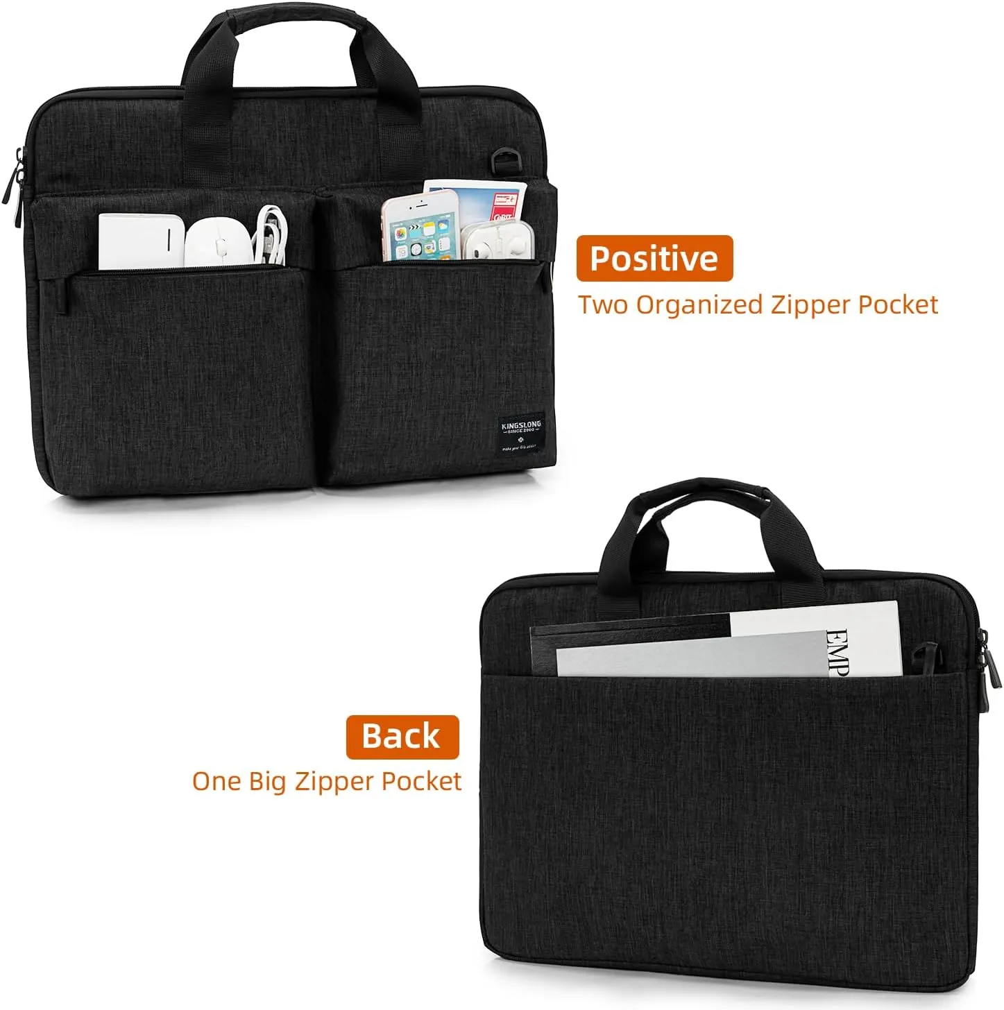 KINGSLONG 15.6 inch Laptop Shoulder Bag,Slim Shockproof Computer Sleeve Notebook Ultrabooks Carrying Case Handbag Cover Fit for Acer Asus Dell Lenovo HP Toshiba, Black