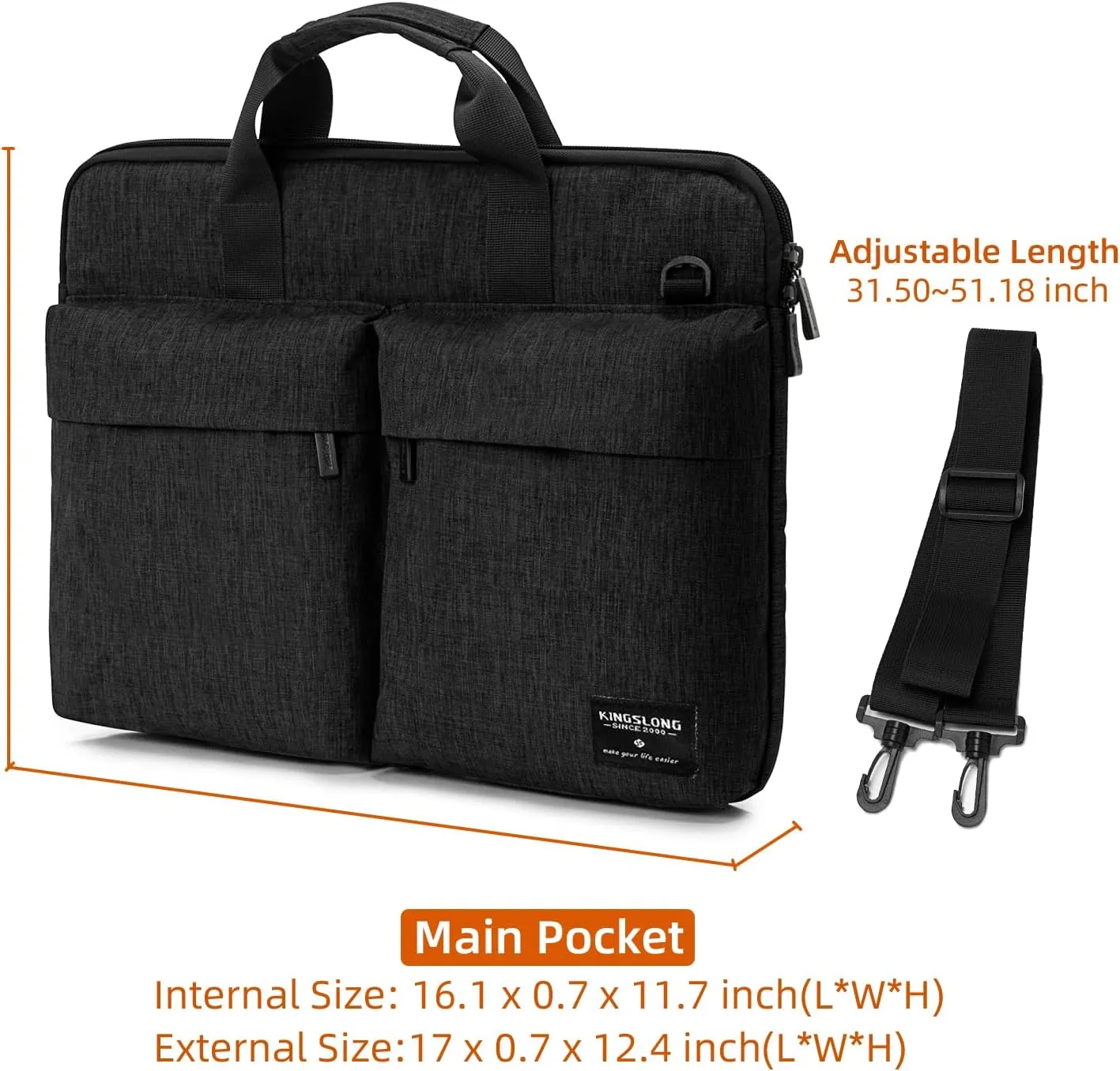 KINGSLONG 15.6 inch Laptop Shoulder Bag,Slim Shockproof Computer Sleeve Notebook Ultrabooks Carrying Case Handbag Cover Fit for Acer Asus Dell Lenovo HP Toshiba, Black