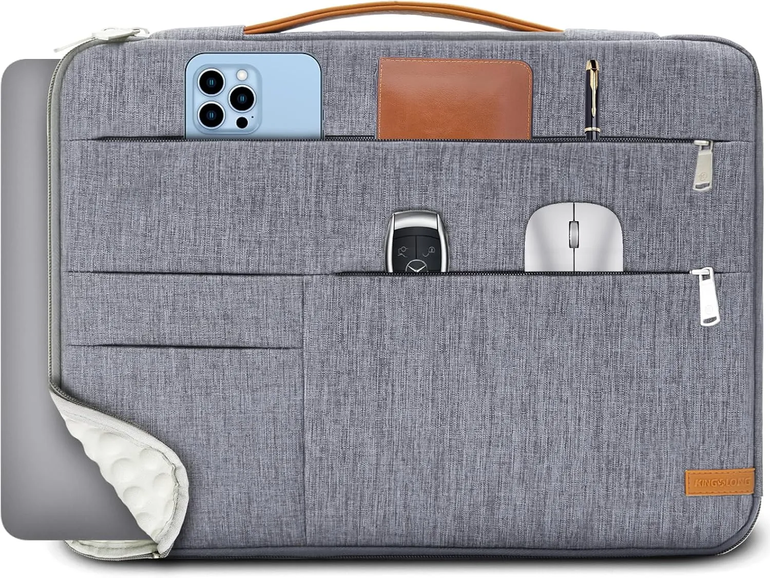 KINGSLONG 15.6 inch Laptop Sleeve Bag, Slim Lightweight Multiple Pockets Computer Cover Notebook Ultrabooks Carrying Case fit for Acer Asus Dell Lenovo HP, Grey
