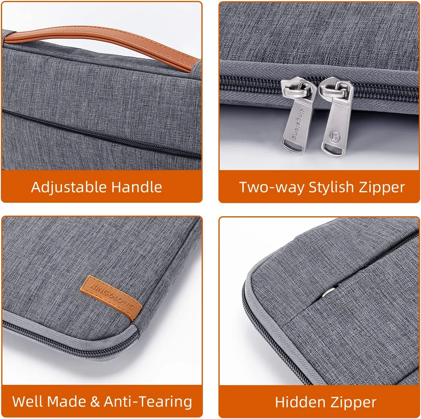 KINGSLONG 15.6 inch Laptop Sleeve Bag, Slim Lightweight Multiple Pockets Computer Cover Notebook Ultrabooks Carrying Case fit for Acer Asus Dell Lenovo HP, Grey