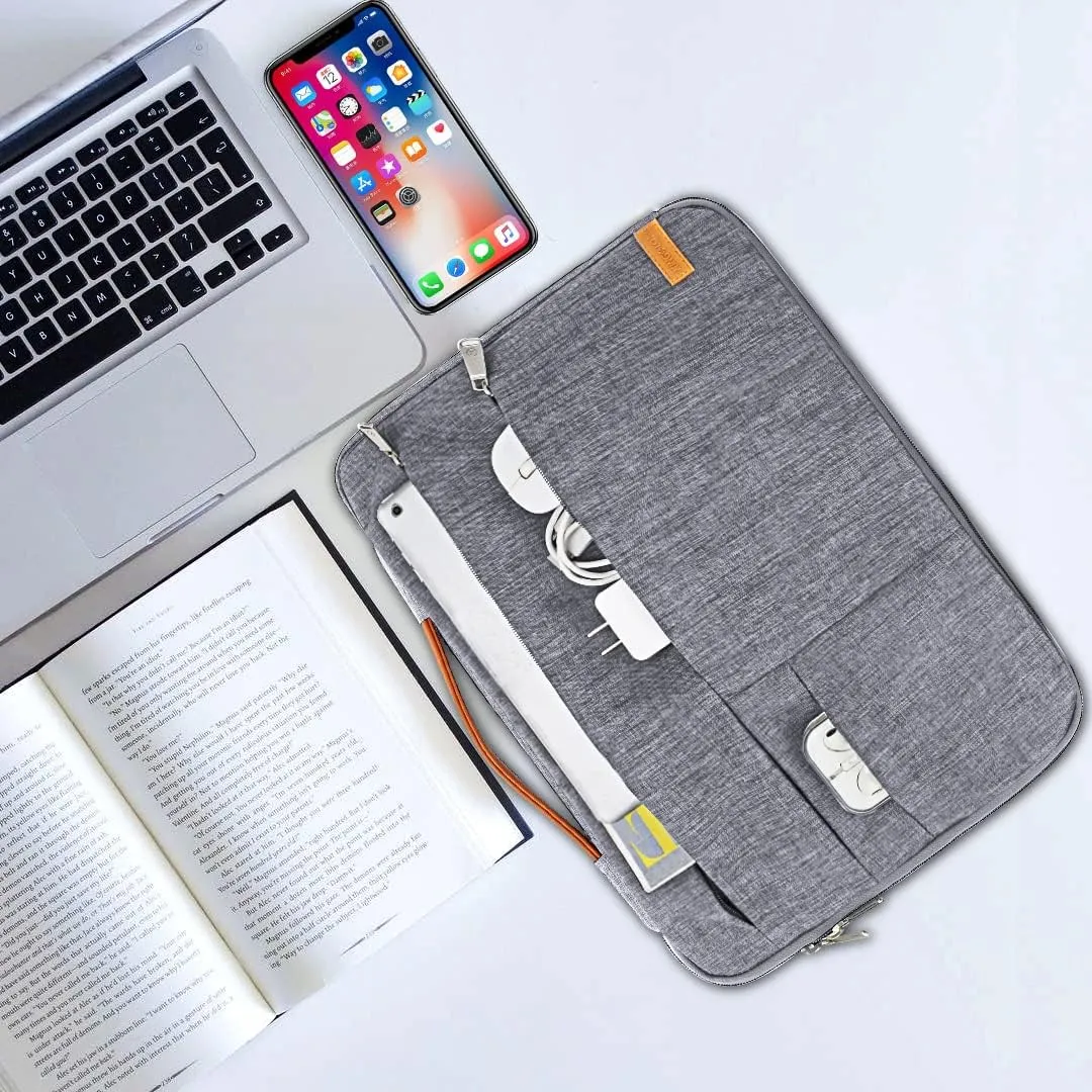 KINGSLONG 15.6 inch Laptop Sleeve Bag, Slim Lightweight Multiple Pockets Computer Cover Notebook Ultrabooks Carrying Case fit for Acer Asus Dell Lenovo HP, Grey