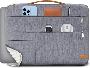 KINGSLONG 15.6 inch Laptop Sleeve Bag, Slim Lightweight Multiple Pockets Computer Cover Notebook Ultrabooks Carrying Case fit for Acer Asus Dell Lenovo HP, Grey