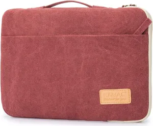Kinmac 360° Protective Laptop Sleeve Case Bag Cover with Handle for MacBook Air 15 inch, and 15 inch-15.6 inch HP,Lenovo,Dell,ASUS,Acer Notebook Computer (Wine Red Canvas)