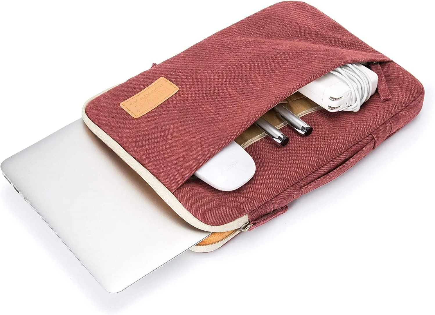 Kinmac 360° Protective Laptop Sleeve Case Bag Cover with Handle for MacBook Air 15 inch, and 15 inch-15.6 inch HP,Lenovo,Dell,ASUS,Acer Notebook Computer (Wine Red Canvas)