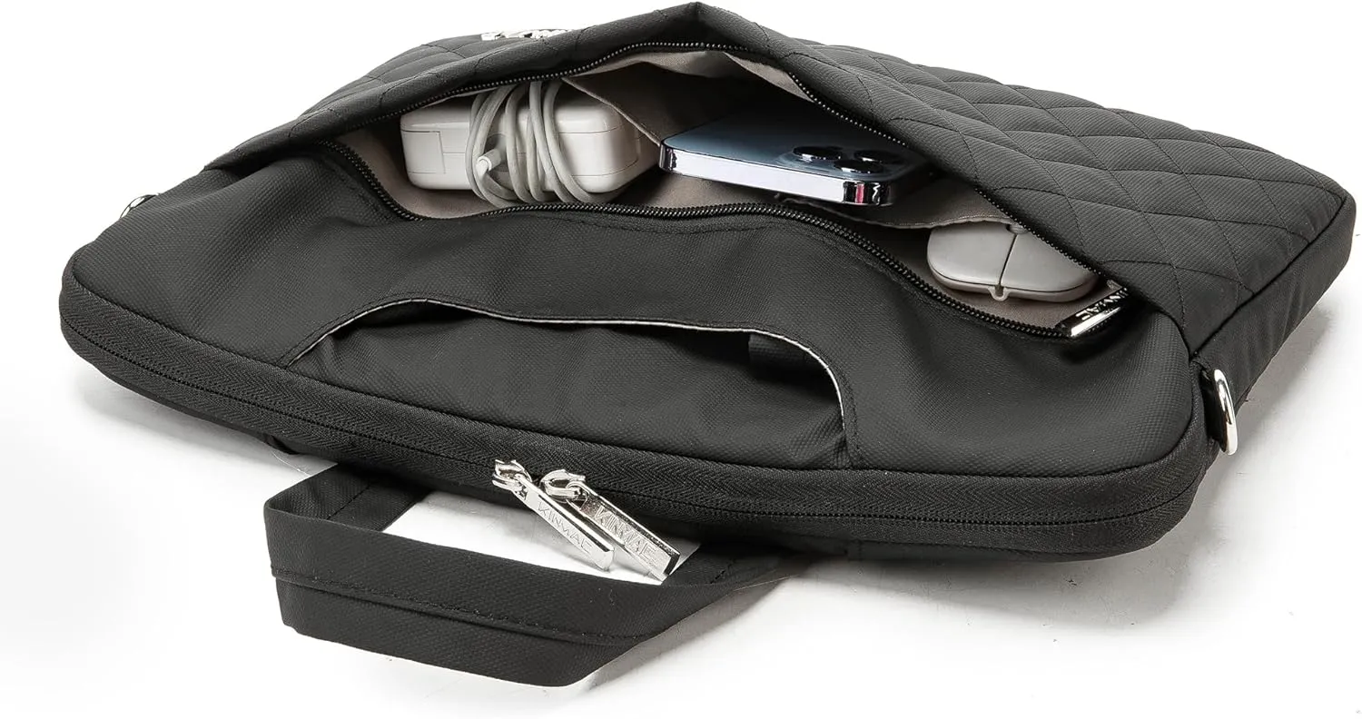 Kinmac Black Embroider 360° Protective Laptop Shoulder Messenger Sleeve Briefcase case Bag For MacBook Air 13 inch,iPad Pro 13,MacBook Pro 14 inch and 13 inch-14 inch Laptop