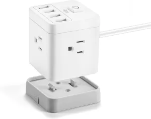 KMC Surge Protector Power Strip, Cube Portable Power Outlet with 4 USB Ports 4.8A and Switch Control, 5-Foot Extension Cord and Detachable Base, Ultra-Compact for Travel and Office