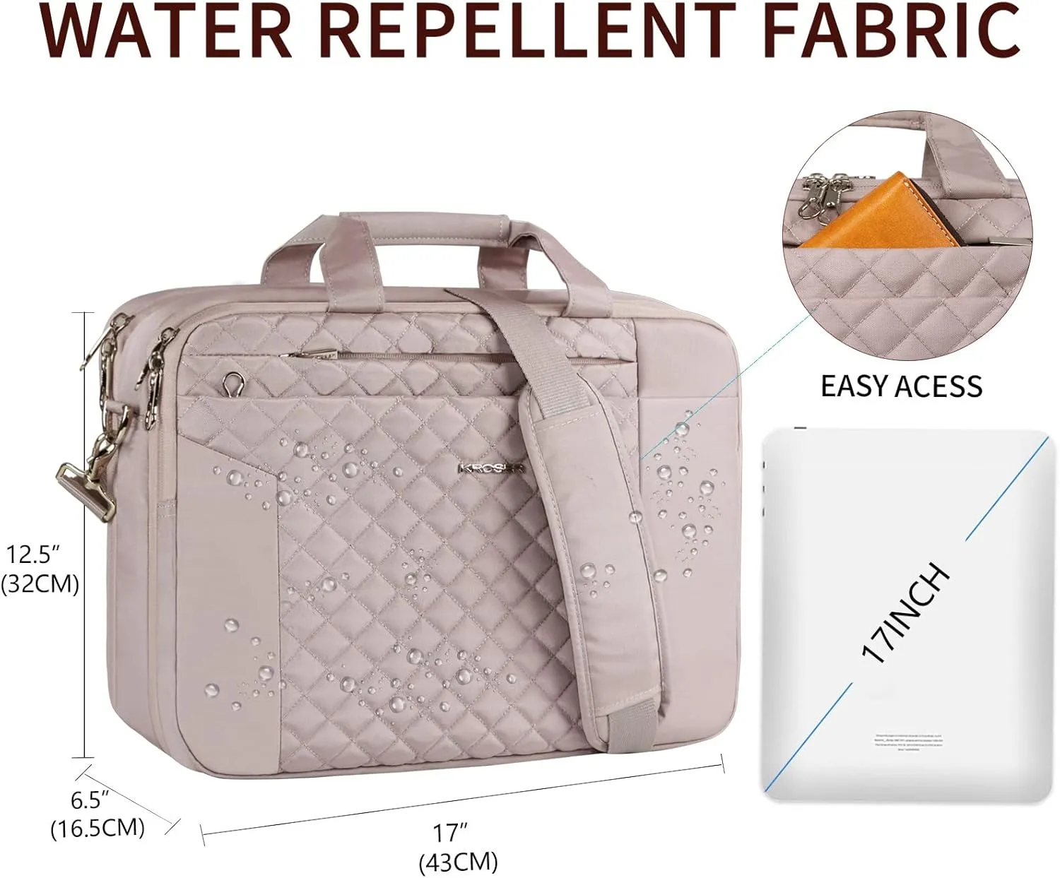 KROSER Laptop Bag 15.6 Inch Briefcase Shoulder Bag Water Repellent Laptop Bag Bussiness Carrying Handbag
