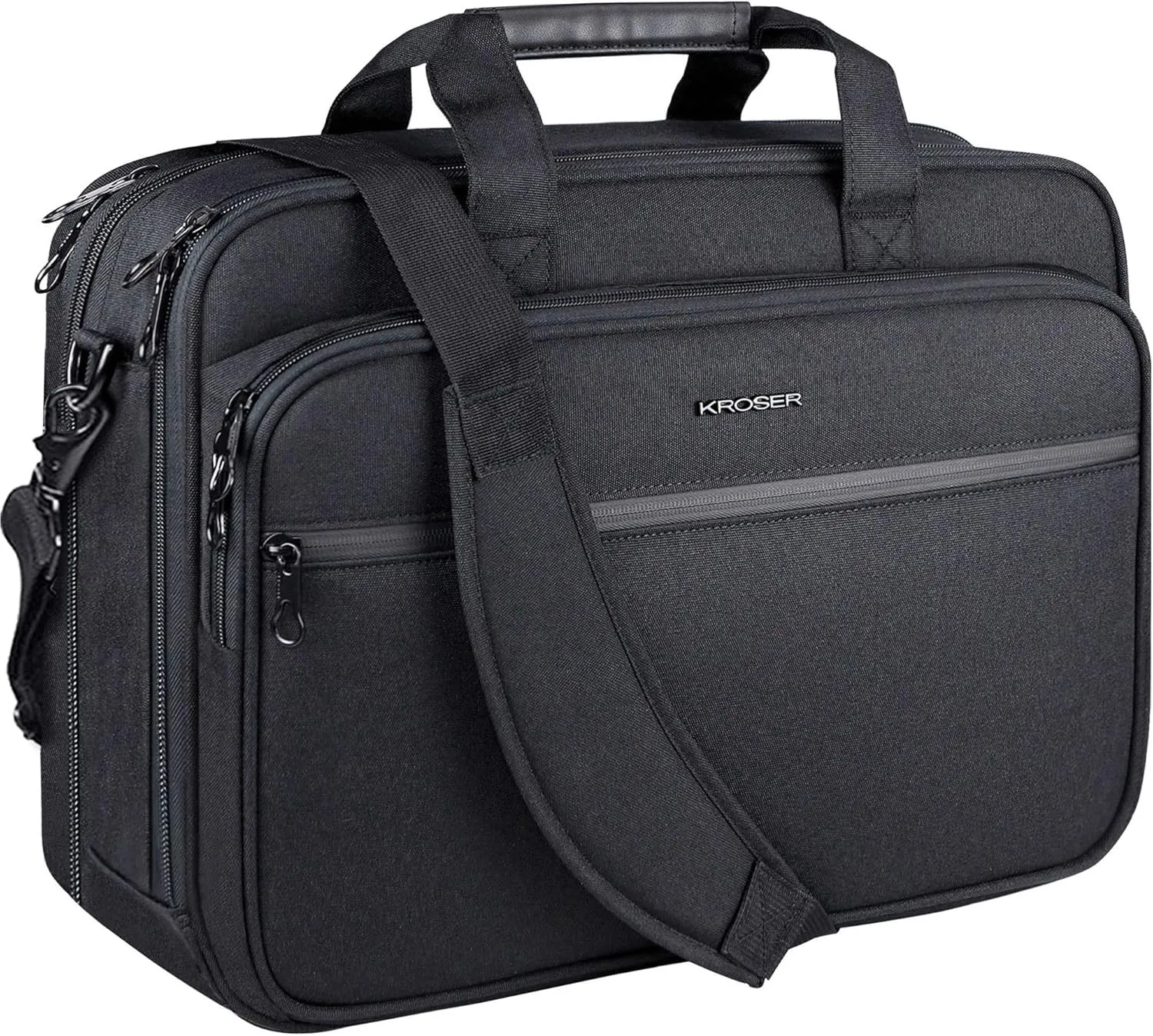 KROSER Laptop Bag Premium Laptop Briefcase Fits Up to 17.3 Inch Laptop Expandable Water-Repellent Shoulder Messenger Bag Computer Bag with RFID Pockets for Travel/Business/Men/Women-Black