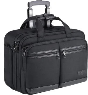 KROSER Rolling Premium Briefcase Fits Up to 17.3 Inch Laptop Water-Repellent Overnight Computer Bag with RFID Pockets for Travel/Business/School/Men/Women-Black