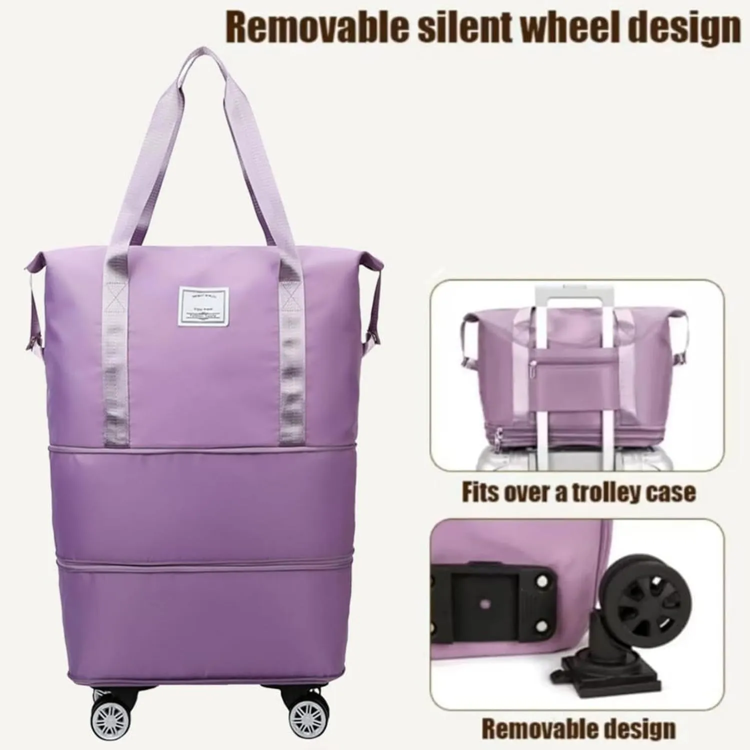 Kulken Travel Bag with Wheels, Large Capacity Three-Layer Expandable Foldable Travel Package - Universal Wheel Removable, Kulken Luggage with Dry and Wet Separation Layer (Grey)