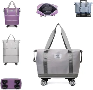 Kulken Travel Bag with Wheels, Large Capacity Three-Layer Expandable Foldable Travel Package - Universal Wheel Removable, Kulken Luggage with Dry and Wet Separation Layer (Grey)